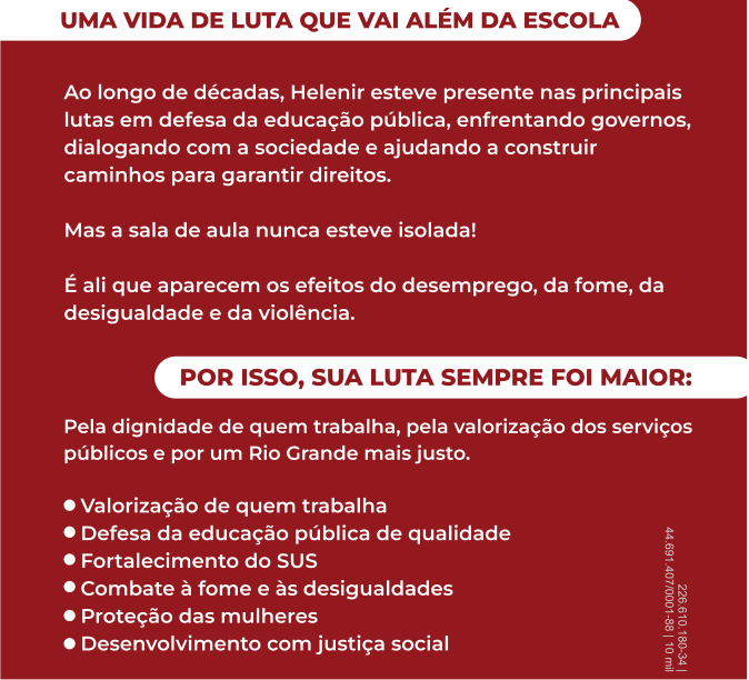 Texto de campanha destacando uma vida de luta que vai além da escola